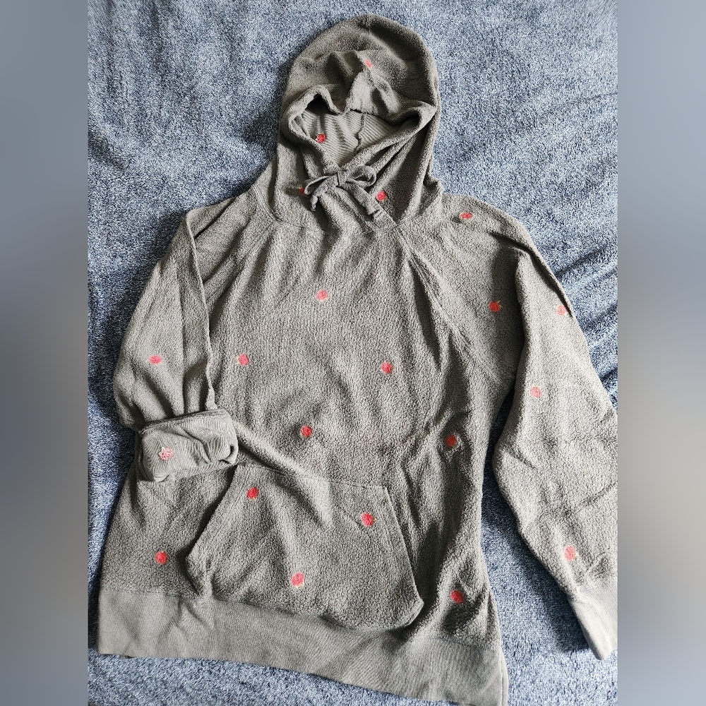 Gray Hoodie with Red Rose Polka Dots